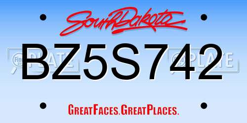 BZ5S742 South Dakota License Plate