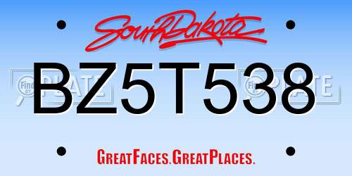 BZ5T538 South Dakota License Plate