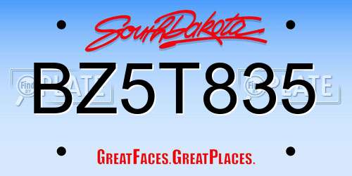 BZ5T835 South Dakota License Plate