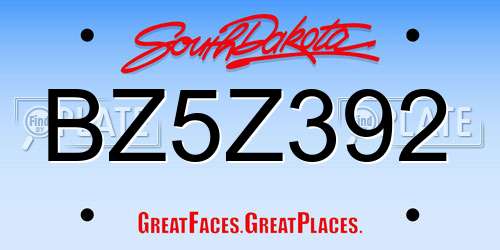 BZ5Z392 South Dakota License Plate
