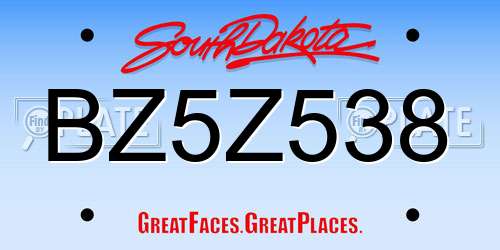 BZ5Z538 South Dakota License Plate