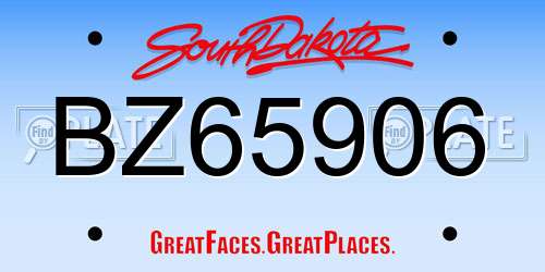 BZ65906 South Dakota License Plate
