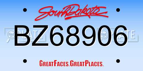 BZ68906 South Dakota License Plate