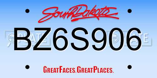 BZ6S906 South Dakota License Plate