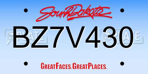 BZ7V430 South Dakota License Plate