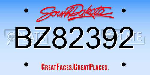 BZ82392 South Dakota License Plate