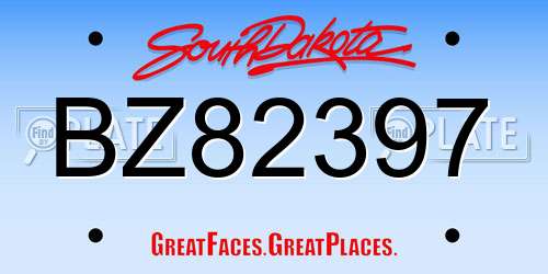 BZ82397 South Dakota License Plate