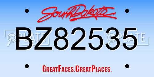 BZ82535 South Dakota License Plate