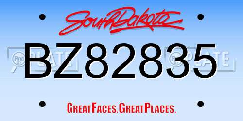 BZ82835 South Dakota License Plate