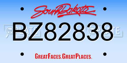 BZ82838 South Dakota License Plate