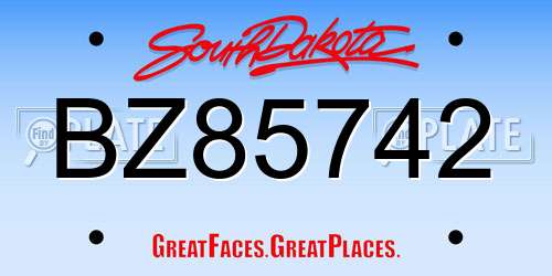 BZ85742 South Dakota License Plate