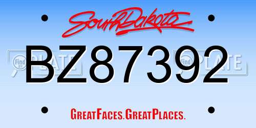 BZ87392 South Dakota License Plate