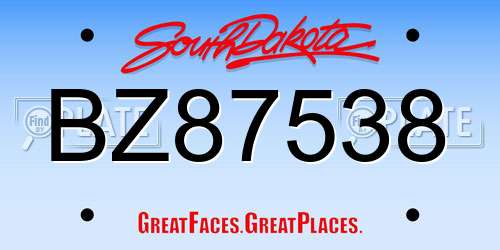 BZ87538 South Dakota License Plate