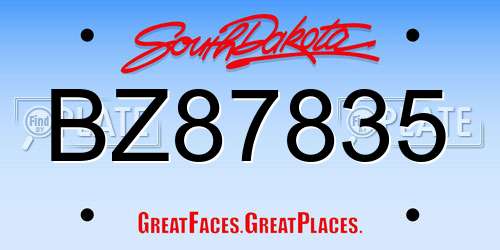 BZ87835 South Dakota License Plate