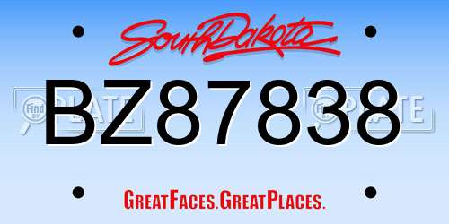 BZ87838 South Dakota License Plate