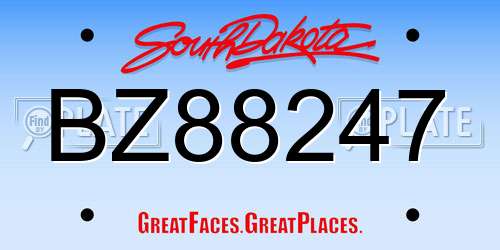 BZ88247 South Dakota License Plate