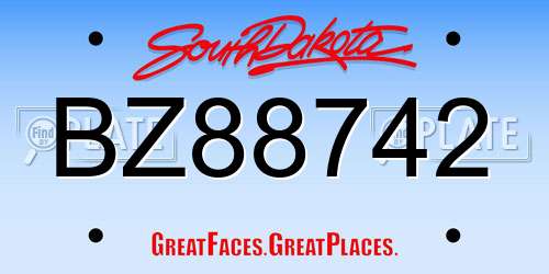 BZ88742 South Dakota License Plate