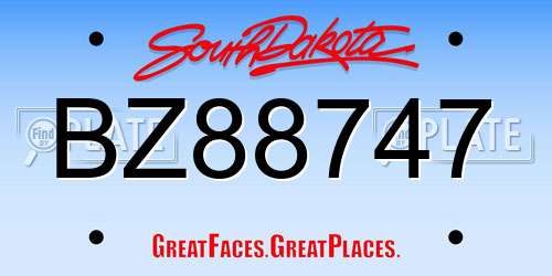 BZ88747 South Dakota License Plate