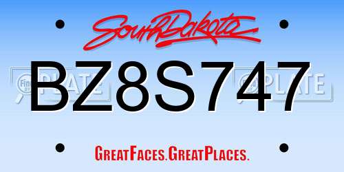 BZ8S747 South Dakota License Plate
