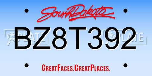 BZ8T392 South Dakota License Plate
