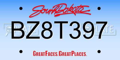 BZ8T397 South Dakota License Plate