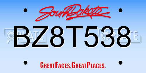 BZ8T538 South Dakota License Plate