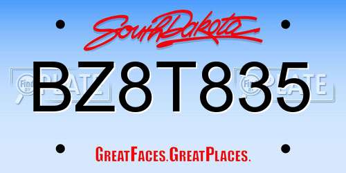 BZ8T835 South Dakota License Plate
