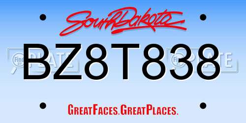 BZ8T838 South Dakota License Plate