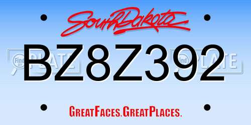 BZ8Z392 South Dakota License Plate