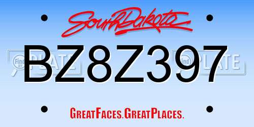 BZ8Z397 South Dakota License Plate