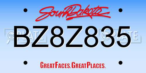 BZ8Z835 South Dakota License Plate