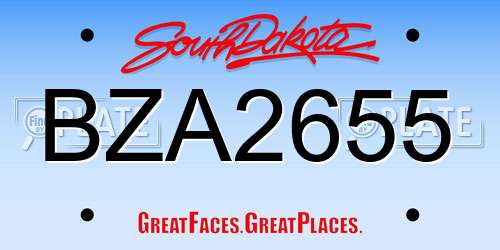 BZA2655 South Dakota License Plate