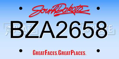 BZA2658 South Dakota License Plate