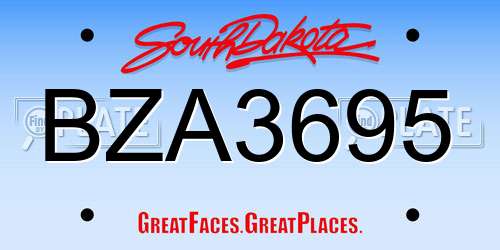 BZA3695 South Dakota License Plate