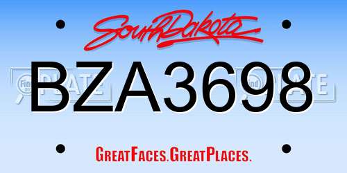 BZA3698 South Dakota License Plate