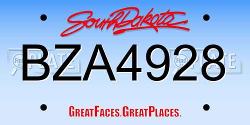 BZA4928 South Dakota License Plate