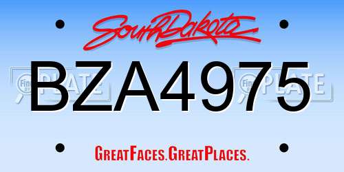 BZA4975 South Dakota License Plate