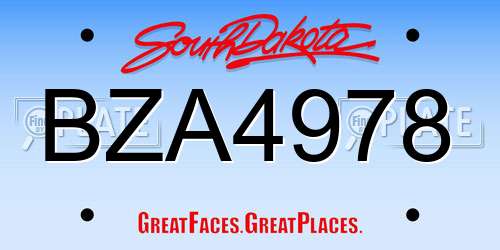 BZA4978 South Dakota License Plate