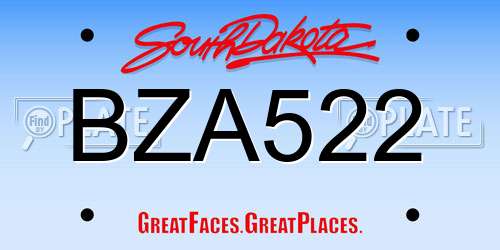 BZA522 South Dakota License Plate
