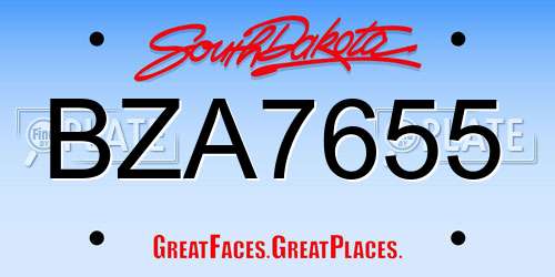 BZA7655 South Dakota License Plate