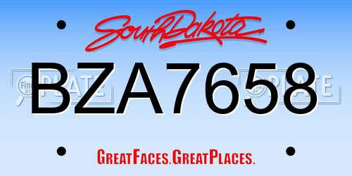 BZA7658 South Dakota License Plate