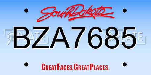 BZA7685 South Dakota License Plate