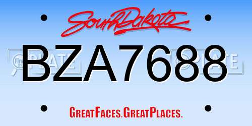 BZA7688 South Dakota License Plate