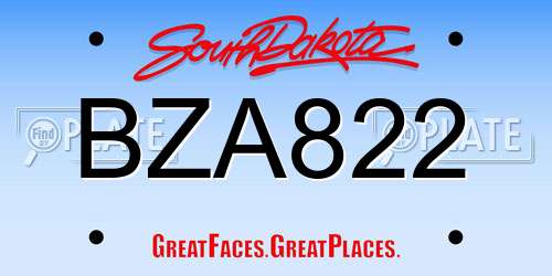 BZA822 South Dakota License Plate