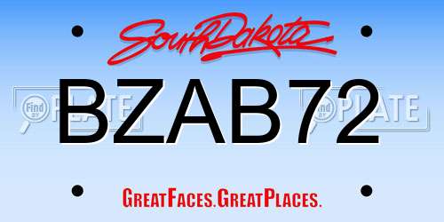 BZAB72 South Dakota License Plate
