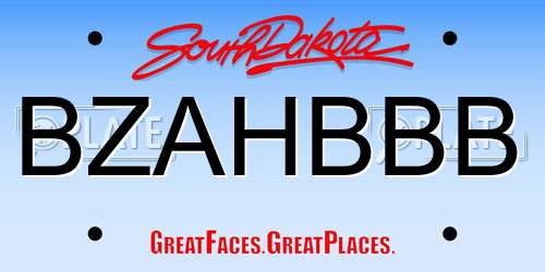 BZAHBBB South Dakota License Plate