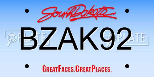 BZAK92 South Dakota License Plate