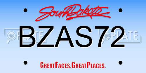 BZAS72 South Dakota License Plate