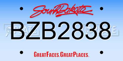 BZB2838 South Dakota License Plate