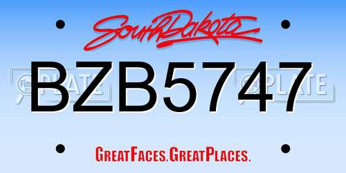 BZB5747 South Dakota License Plate